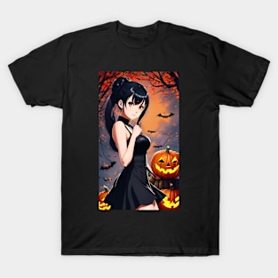 Kawaii Anime Girl In Mysterious Black Clothes T-Shirt